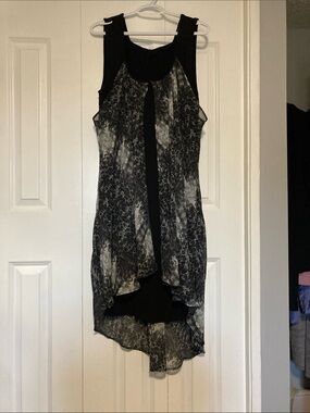 Sleeveless Black & Gray High-Low Midi Dress